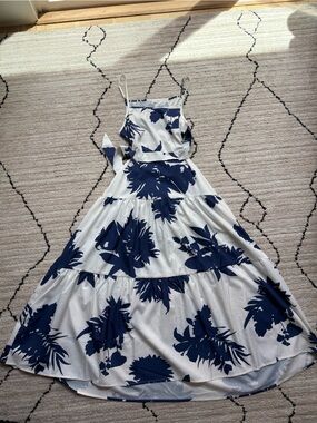 White summer Dress with Navy Floral Print